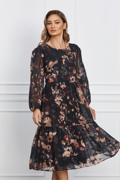 Black Friday 2022 Rochie Daria neagra cu imprimeuri maro