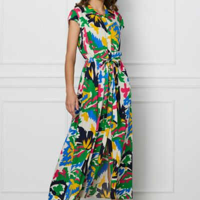 Black Friday Rochie Denisa icory cu imprimeuri multicolore si cordon in talie