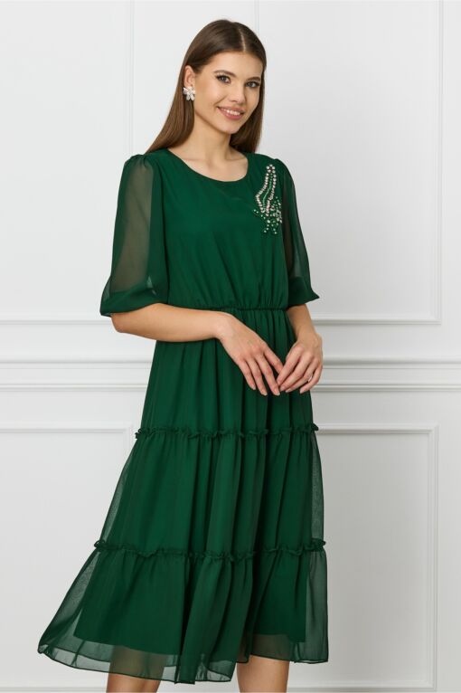 Black Friday Rochie Diana verde cu strasuri si perle pe bust
