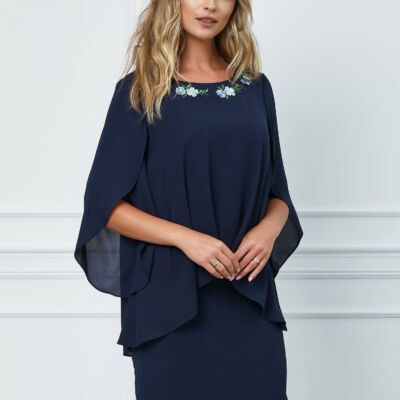 Black Friday 2022 Rochie Diane bleumarin cu decupaj la maneci si broderie la bust