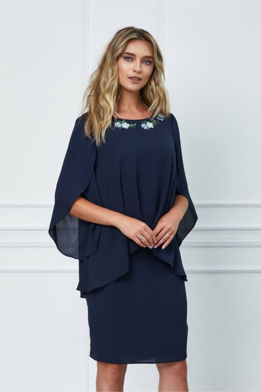 Black Friday 2022 Rochie Diane bleumarin cu decupaj la maneci si broderie la bust
