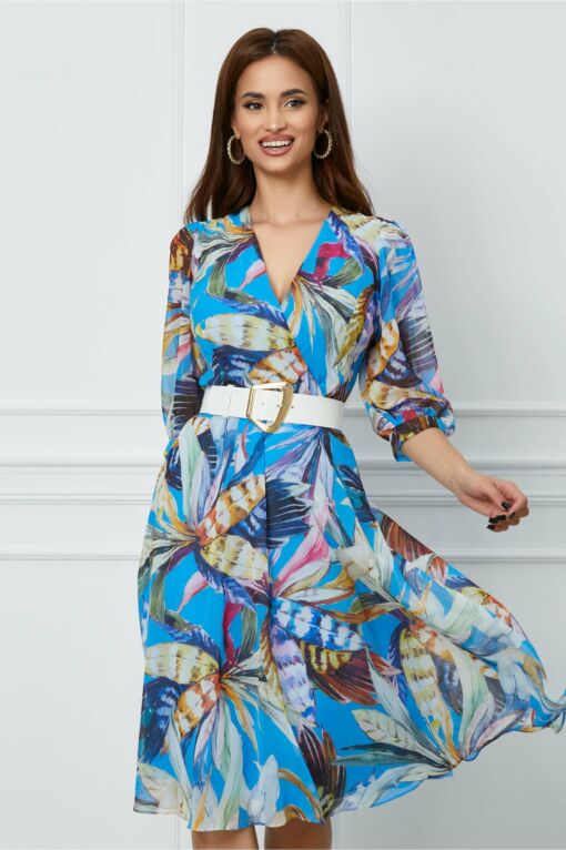 Black Friday 2022 Rochie Dima albastra cu imprimeu divers