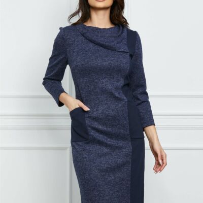 Black Friday 2022 Rochie Dora bleumarin din jerse cu buzunare