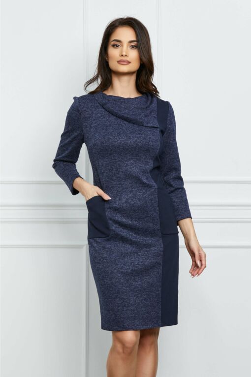 Black Friday 2022 Rochie Dora bleumarin din jerse cu buzunare