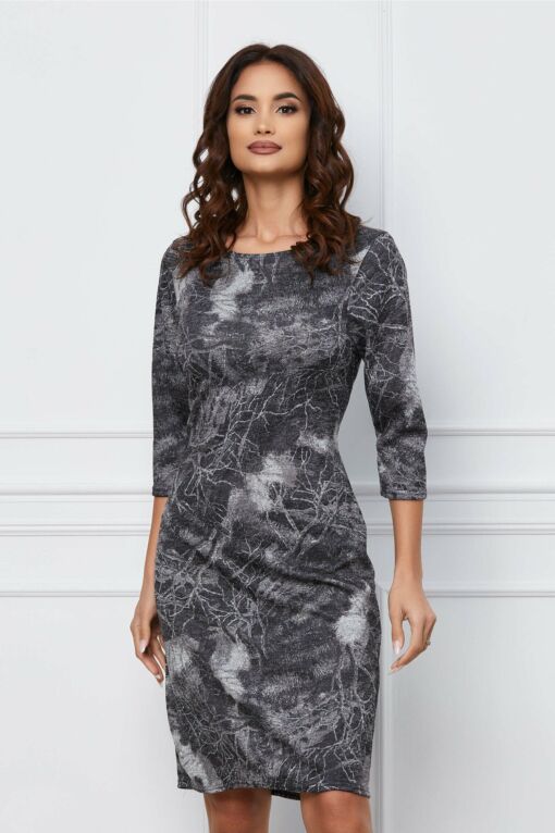 Black Friday 2022 Rochie Dora gri antracit cu imprimeu divers
