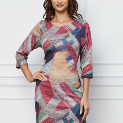 Black Friday 2022 Rochie Dora gri cu imprimeu multicolor