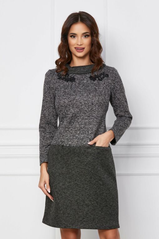Black Friday 2022 Rochie Dora in nuante de gri si kaki