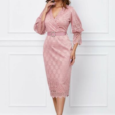Black Friday 2022 Rochie Dora roz accesorizata cu perlute