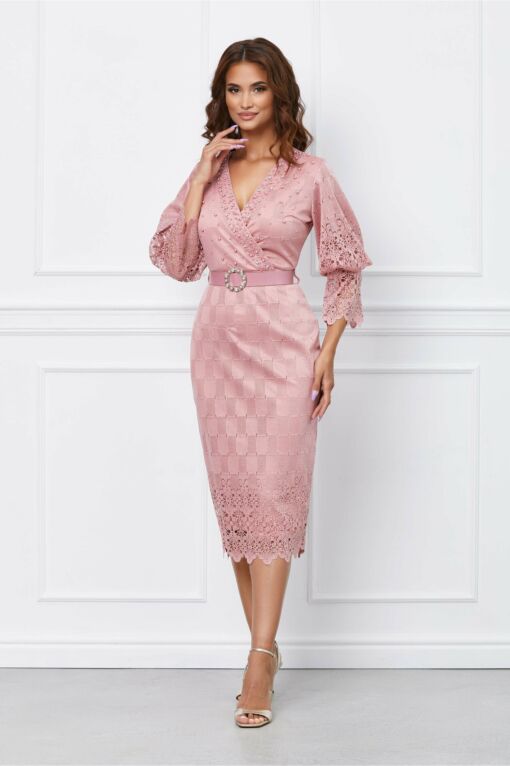 Black Friday 2022 Rochie Dora roz accesorizata cu perlute