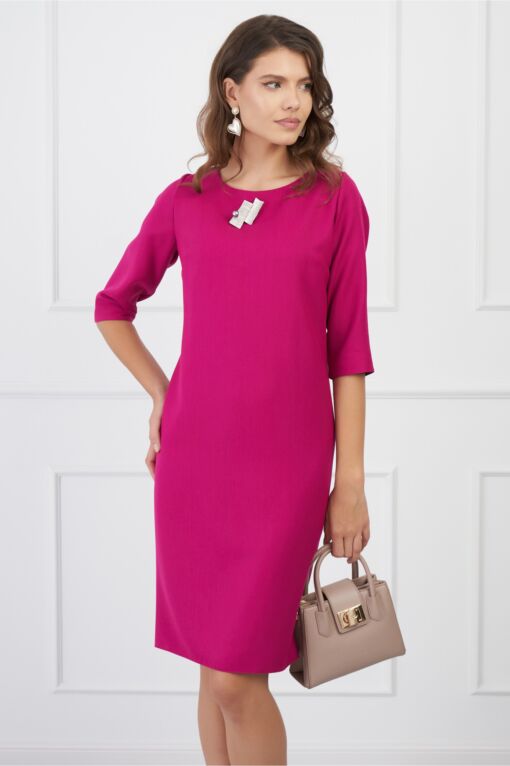 Black Friday 2022 Rochie Doriana fucsia cu accesoriu la decolteu