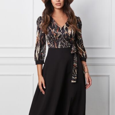 Black Friday 2022 Rochie Dorina neagra cu imprimeu bej la bust