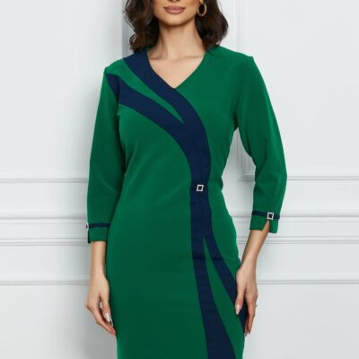 Black Friday 2022 Rochie Dorina verde cu bleumarin si accesorii discrete