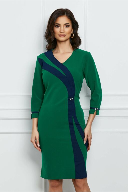 Black Friday 2022 Rochie Dorina verde cu bleumarin si accesorii discrete