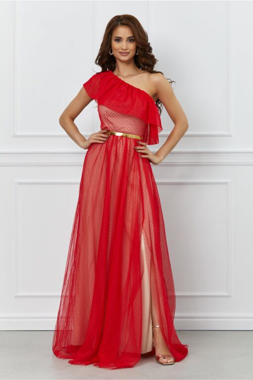 Black Friday 2022 Rochie Dy Fashion Erica rosie lunga cu buline