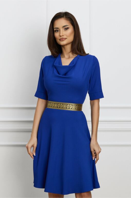 Black Friday 2022 Rochie Dy Fashion albastra cu banda aurie in talie