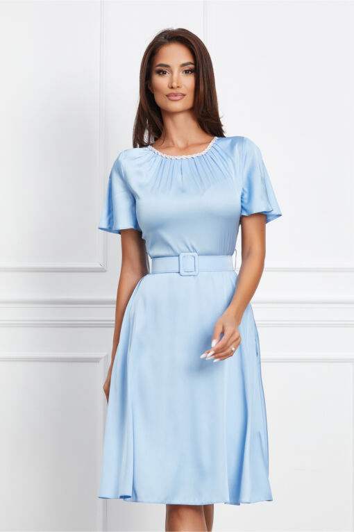 Black Friday 2022 Rochie Dy Fashion bleu cu aplicatii stralucitoare la baza gatului si curea
