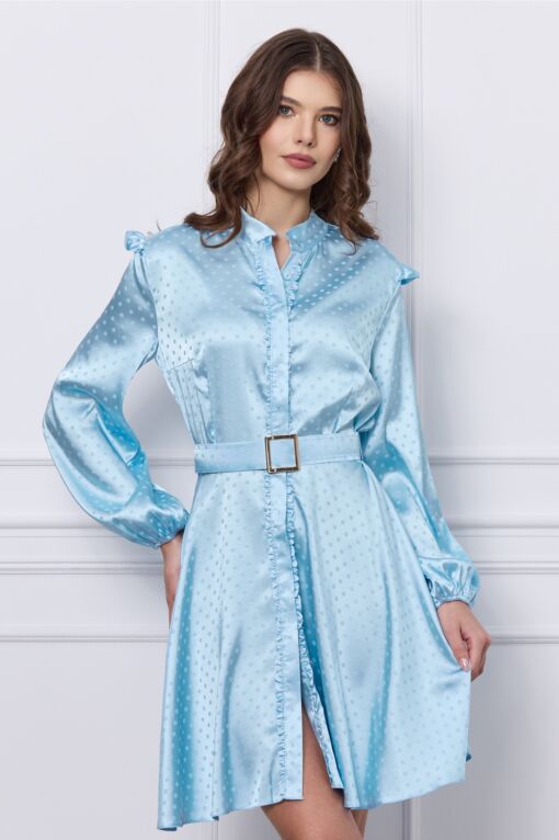 Black Friday 2022 Rochie Dy Fashion bleu cu buline si curea in talie