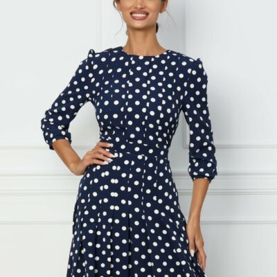 Black Friday 2022 Rochie Dy Fashion bleumarin cu buline si pliuri