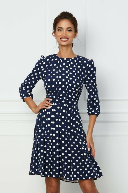Black Friday 2022 Rochie Dy Fashion bleumarin cu buline si pliuri