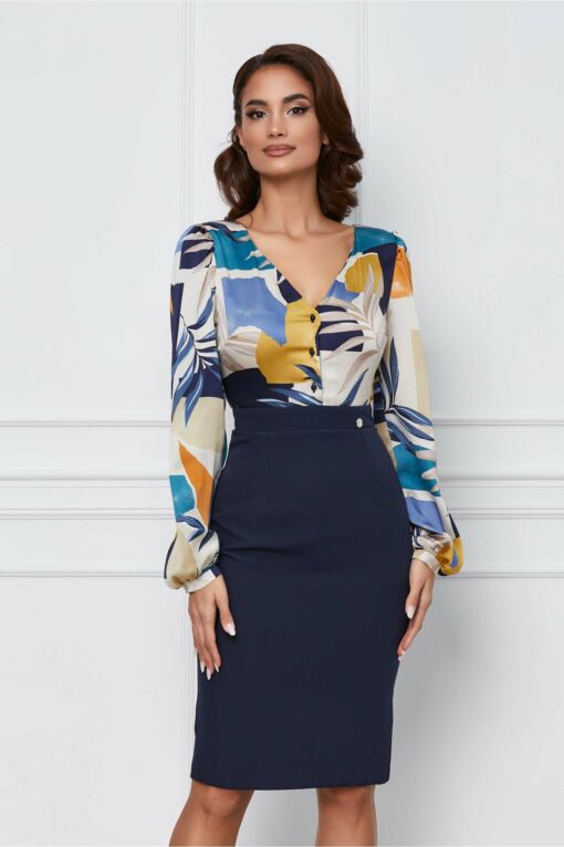 Black Friday 2022 Rochie Dy Fashion bleumarin cu imprimeu la bust