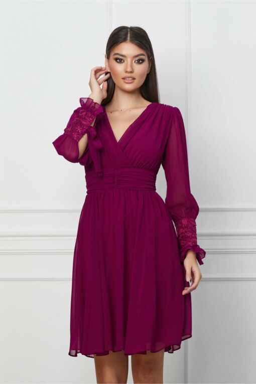 Black Friday 2022 Rochie Dy Fashion bordo cu dantela la maneci