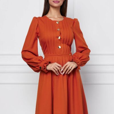 Black Friday 2022 Rochie Dy Fashion caramizie cu pliuri si nasturi la bust