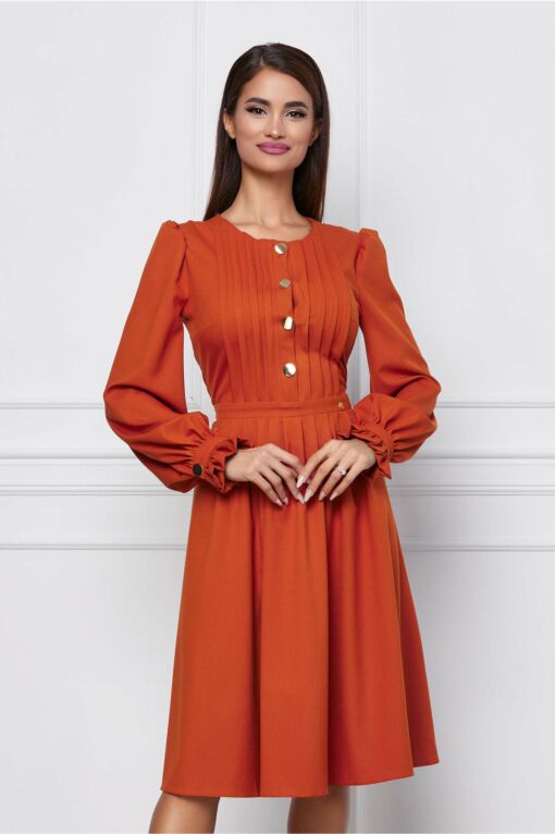 Black Friday 2022 Rochie Dy Fashion caramizie cu pliuri si nasturi la bust