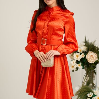 Black Friday Rochie Dy Fashion corai cu buline in relief si curea in talie