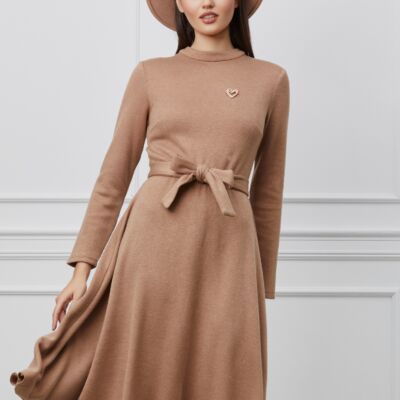 Black Friday 2022 Rochie Dy Fashion crem din tricot cu aplicatie detasabila la bust