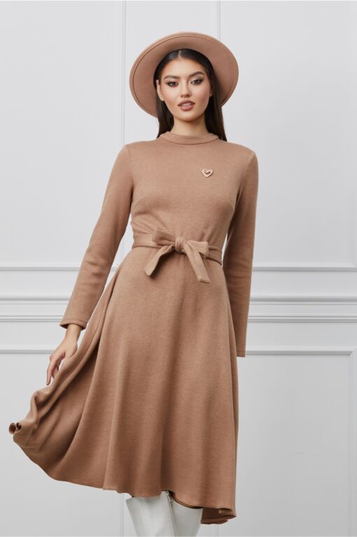 Black Friday 2022 Rochie Dy Fashion crem din tricot cu aplicatie detasabila la bust