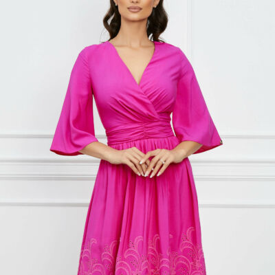 Black Friday 2022 Rochie Dy Fashion fucsia cu motive florale la baza