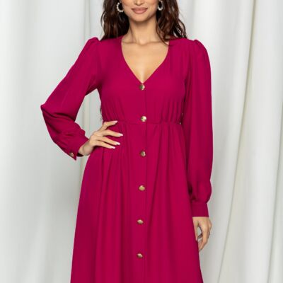 Black Friday 2022 Rochie Dy Fashion fucsia cu nasturi aurii