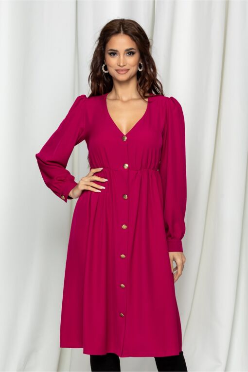 Black Friday 2022 Rochie Dy Fashion fucsia cu nasturi aurii