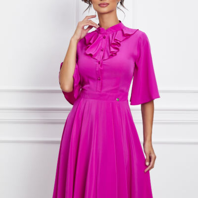 Black Friday 2022 Rochie Dy Fashion fucsia cu nasturi si volan la bust