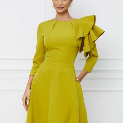 Black Friday 2022 Rochie Dy Fashion lime cu volan pe umar