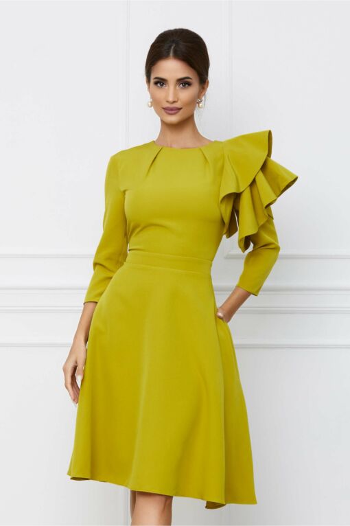 Black Friday 2022 Rochie Dy Fashion lime cu volan pe umar