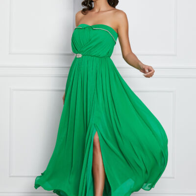 Black Friday 2022 Rochie Dy Fashion lunga verde cu accesoriu in talie