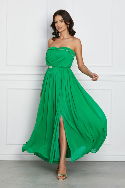 Black Friday 2022 Rochie Dy Fashion lunga verde cu accesoriu in talie