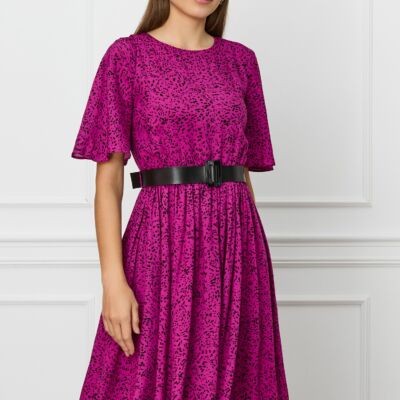 Black Friday Rochie Dy Fashion magenta cu picatele negre si curea in talie