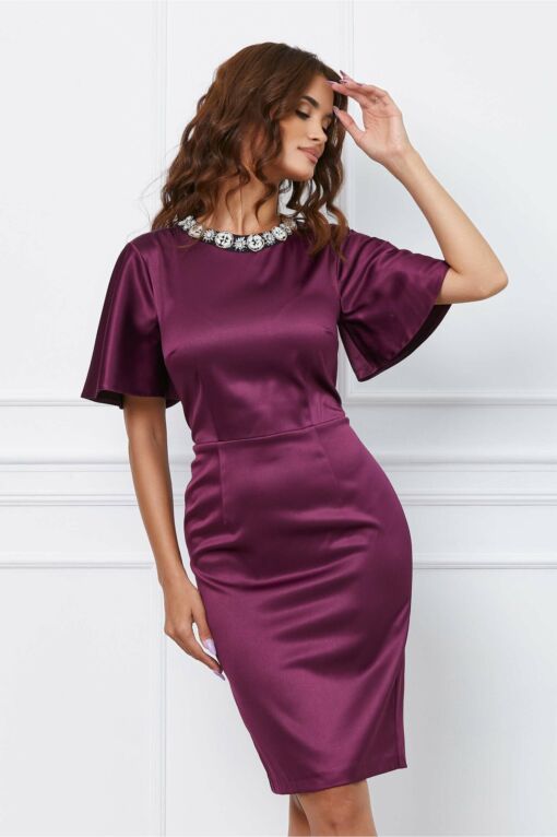 Black Friday 2022 Rochie Dy Fashion mov cu accesorii la baza gatului