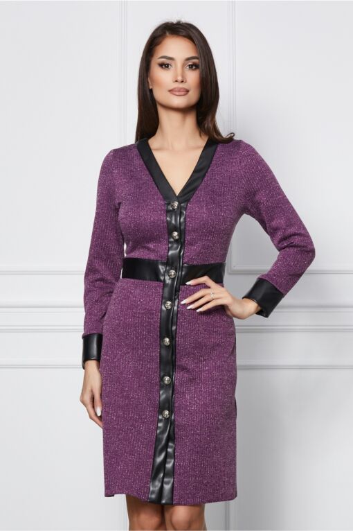 Black Friday Rochie Dy Fashion mov cu insertie fir lurex si nasturi