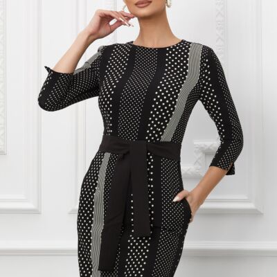 Black Friday 2022 Rochie Dy Fashion neagra cu buline si cordon in talie