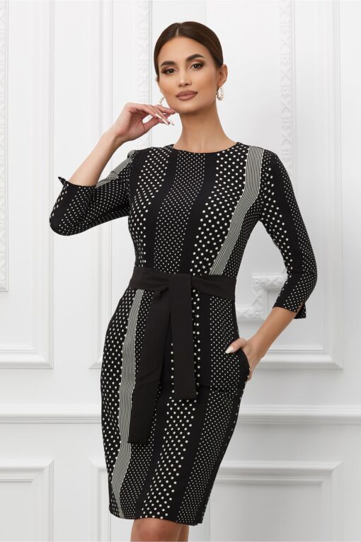 Black Friday 2022 Rochie Dy Fashion neagra cu buline si cordon in talie