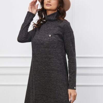 Black Friday 2022 Rochie Dy Fashion neagra din jerse cu buzunar pe bust