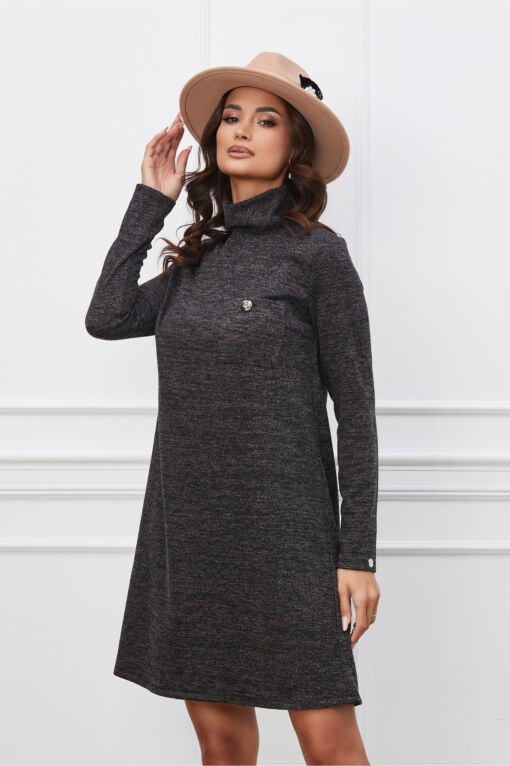 Black Friday 2022 Rochie Dy Fashion neagra din jerse cu buzunar pe bust