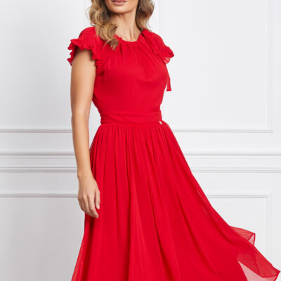 Black Friday 2022 Rochie Dy Fashion rosie din voal cu volanas la maneci