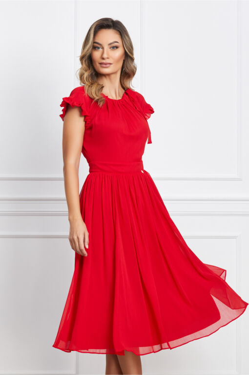 Black Friday 2022 Rochie Dy Fashion rosie din voal cu volanas la maneci