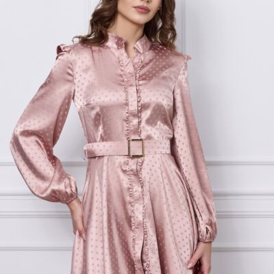 Black Friday Rochie Dy Fashion roz cu buline si curea in talie