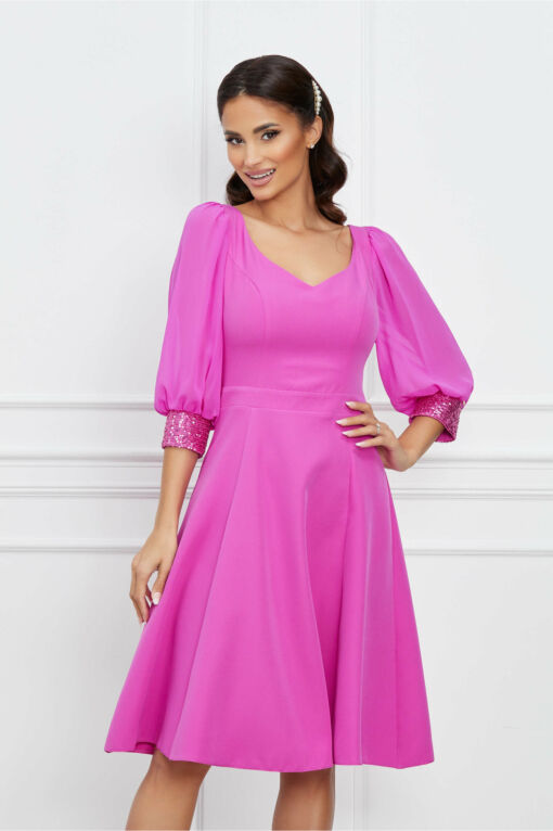 Black Friday 2022 Rochie Dy Fashion roz cu maneci din voal si mansete din paiete