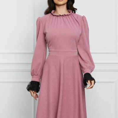 Black Friday 2022 Rochie Dy Fashion roz din lurex cu dantela la maneci